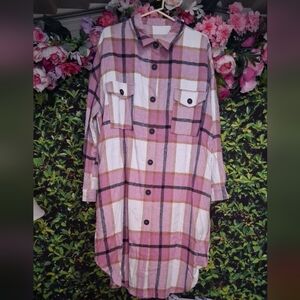 FLANNEL Pink and White Plaid Button-Up Shirt